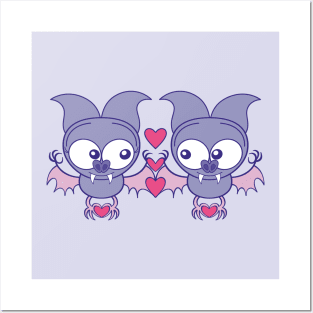 Couple of cute bats madly falling in love Posters and Art